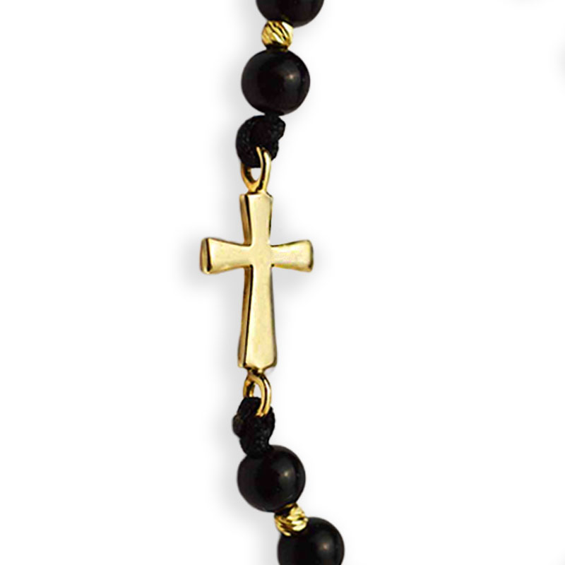 Злато на черен конец с оникс - Кръст